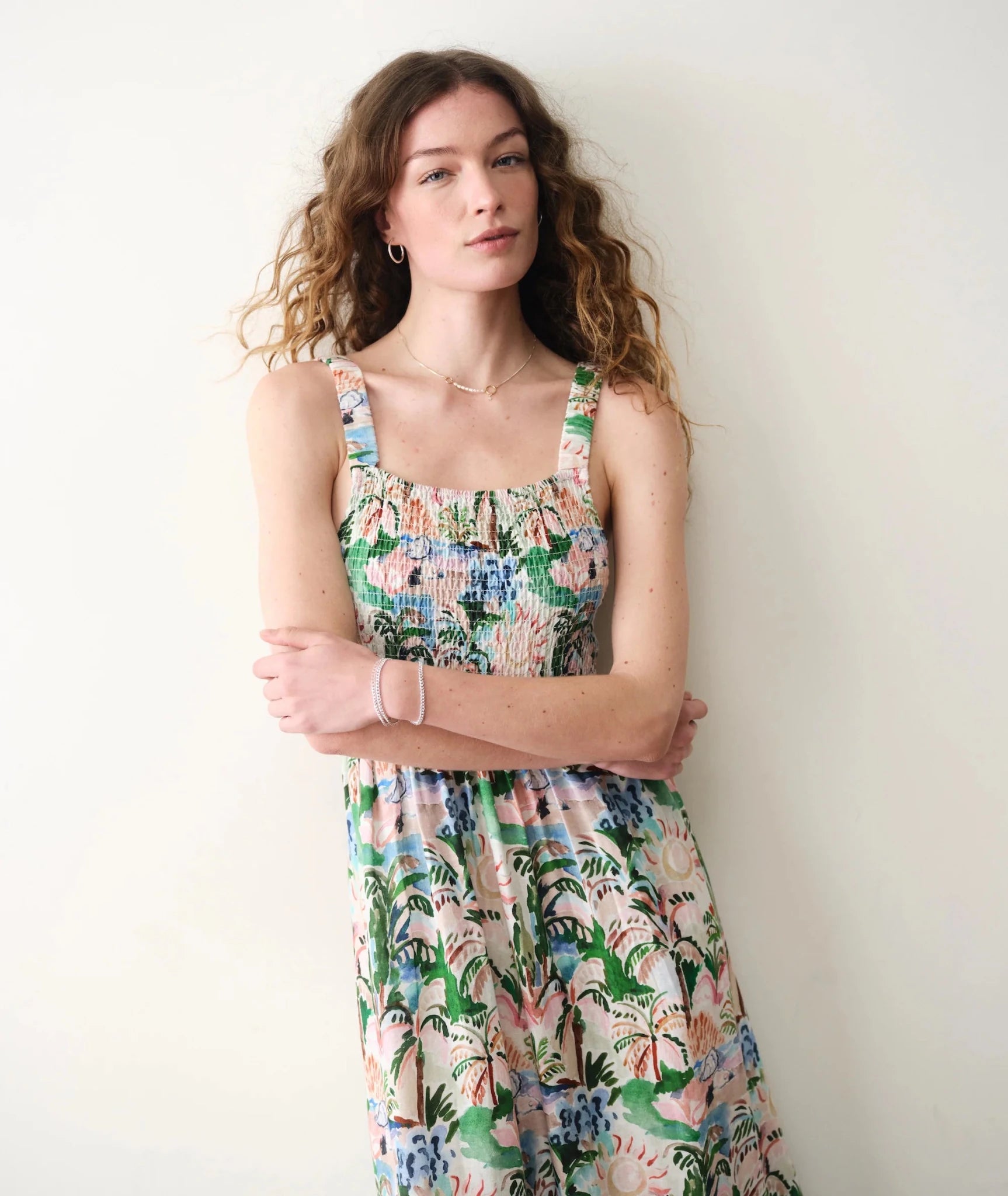 Rose & Lee Co Selene Dress, Watercolor Palm by Marine Layer Casual Dresses