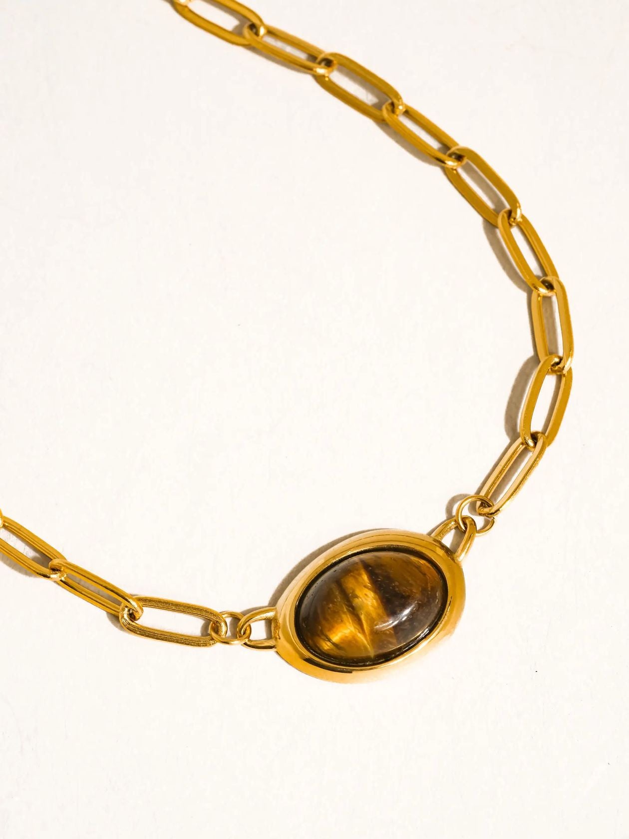 Rose & Lee Co Shay Brown Stone Chain Necklace, 18k Gold Necklaces