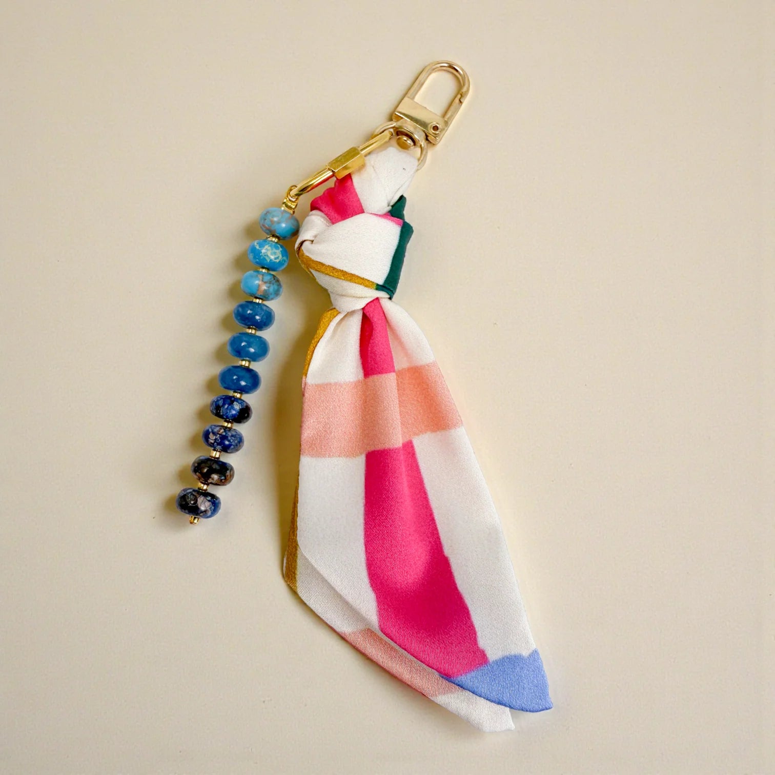 Rose & Lee Co Silk & Gemstone Bag Charm, Bold Plaid Accessories