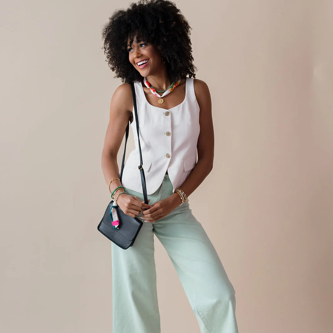 Floral Blocked Silk & Gemstone Bag Charm