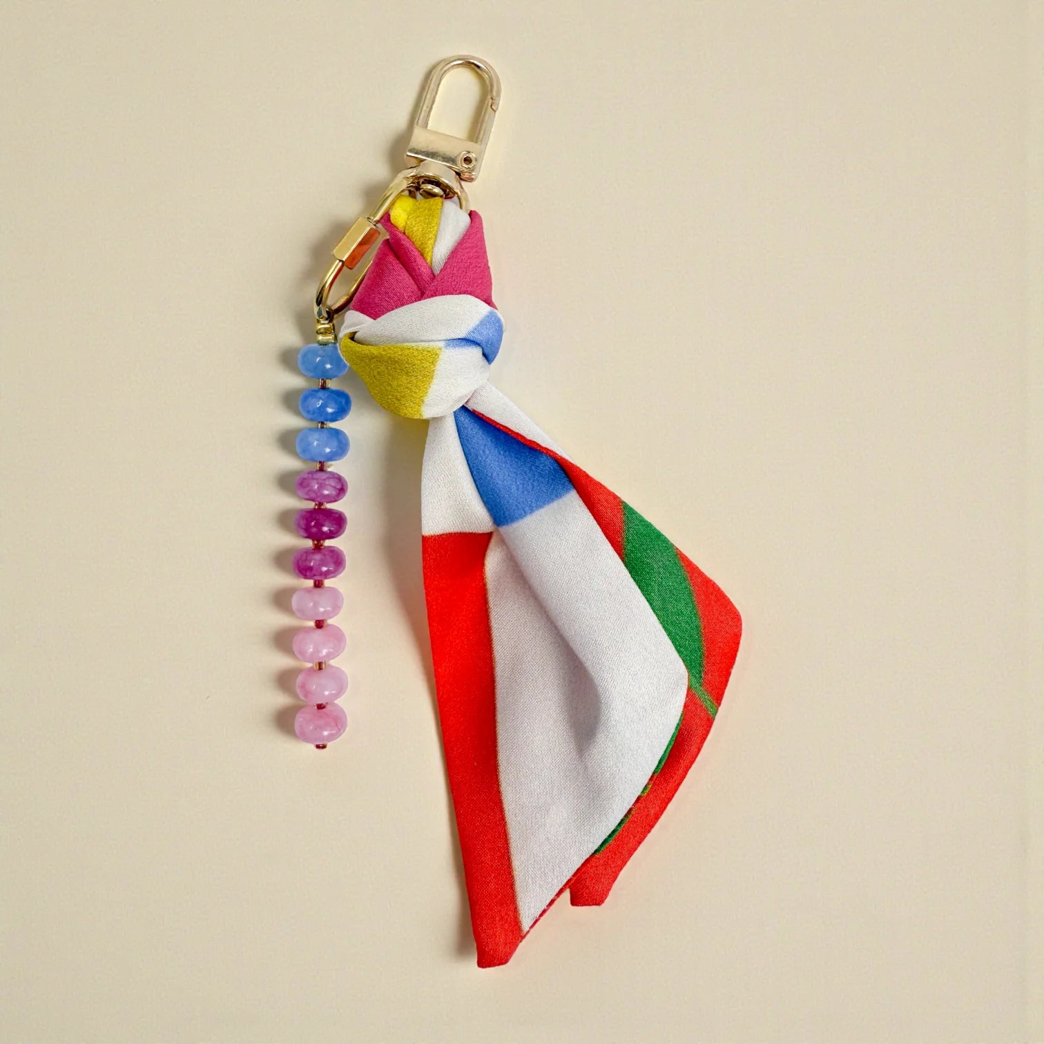 Rose & Lee Co Silk & Gemstone Bag Charm, Floral Blocked Accessories