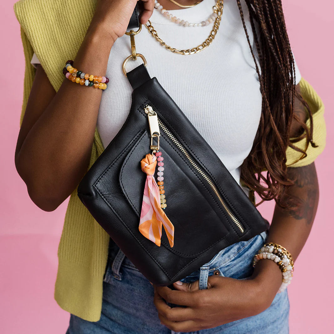 Pink Floral Silk & Gemstone Bag Charm