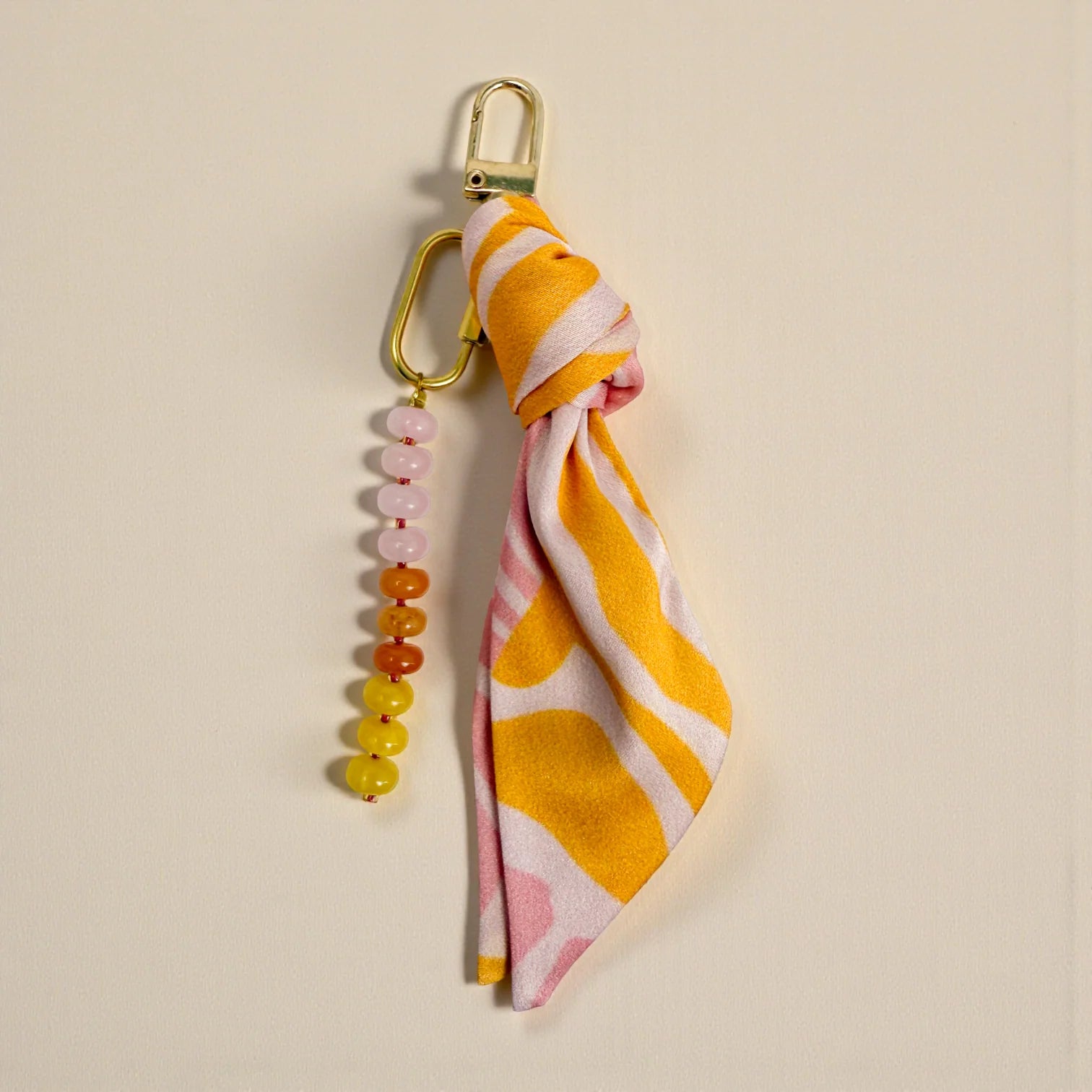Pink Floral Silk & Gemstone Bag Charm