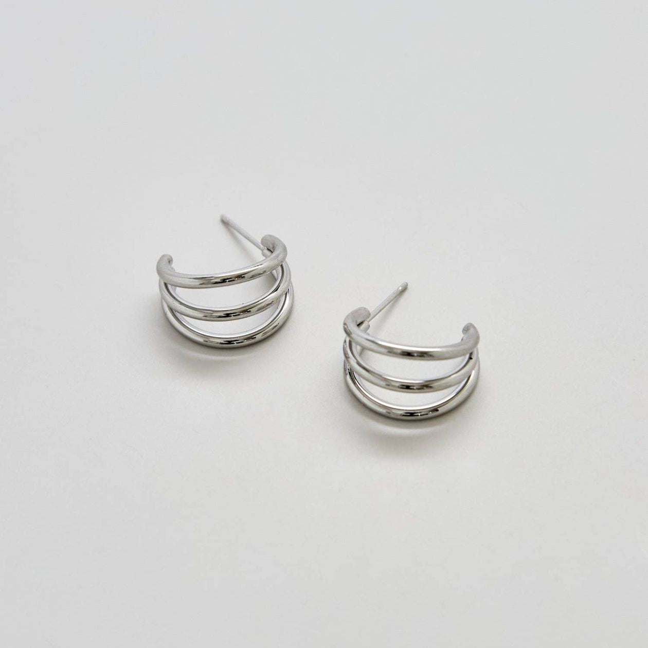 Silver Triple Arc Hoop Earrings