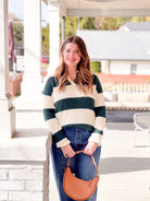 Green/Cream Striped Collared Top