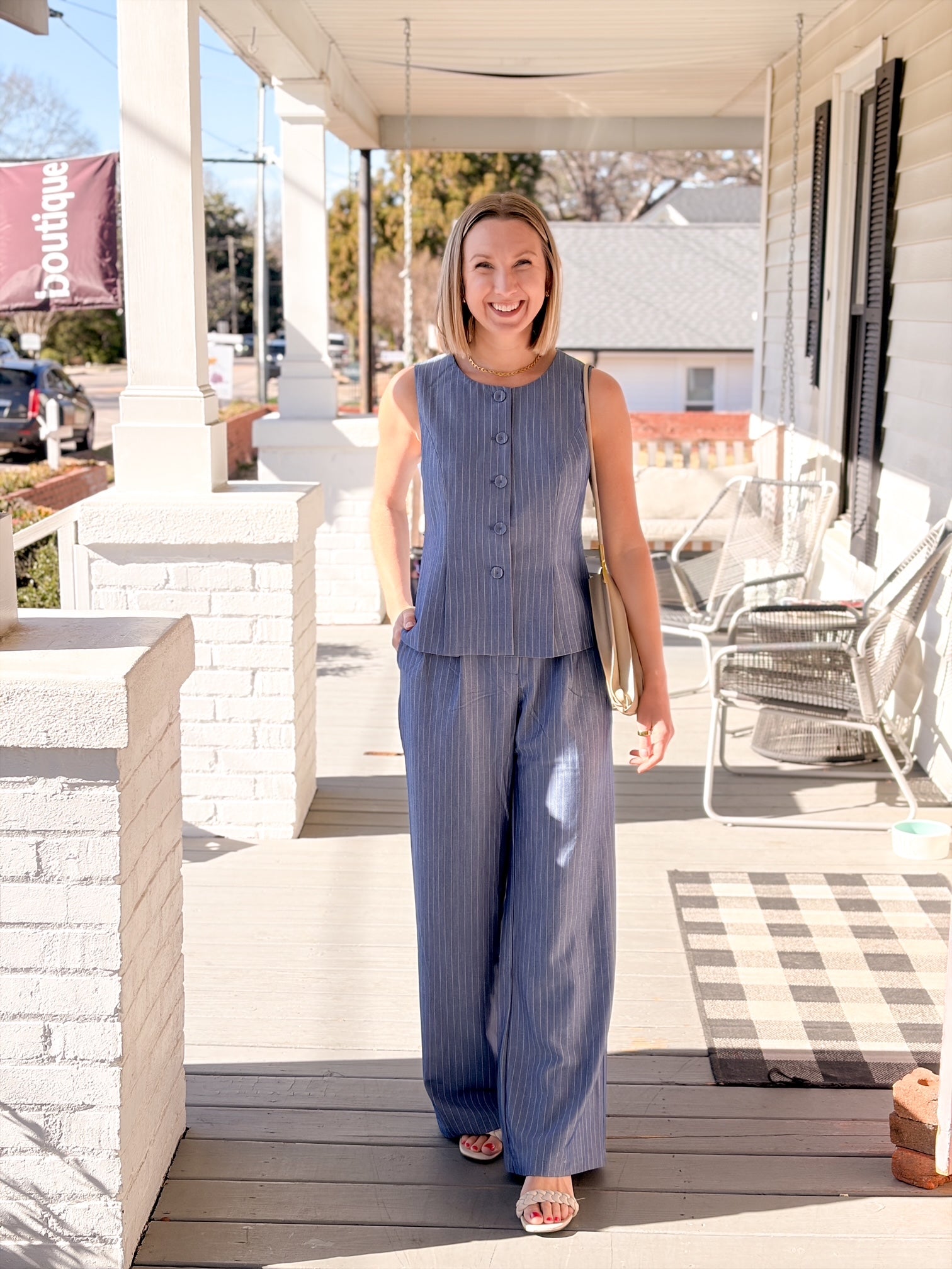 Denim Blue Pinstripe Pants