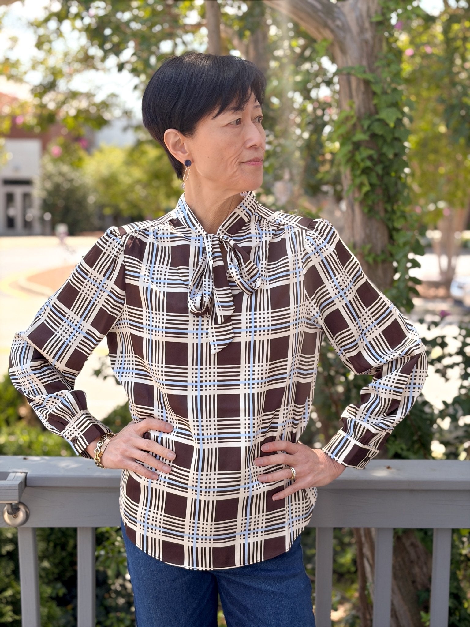 Rose & Lee Co Eloise Top, Brown/Blue Work Tops