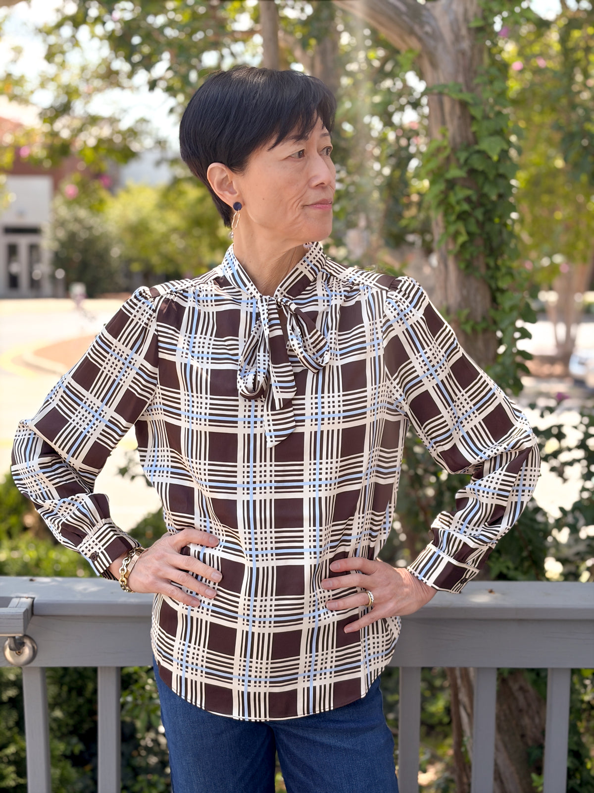Rose & Lee Co Eloise Top, Brown/Blue Work Tops