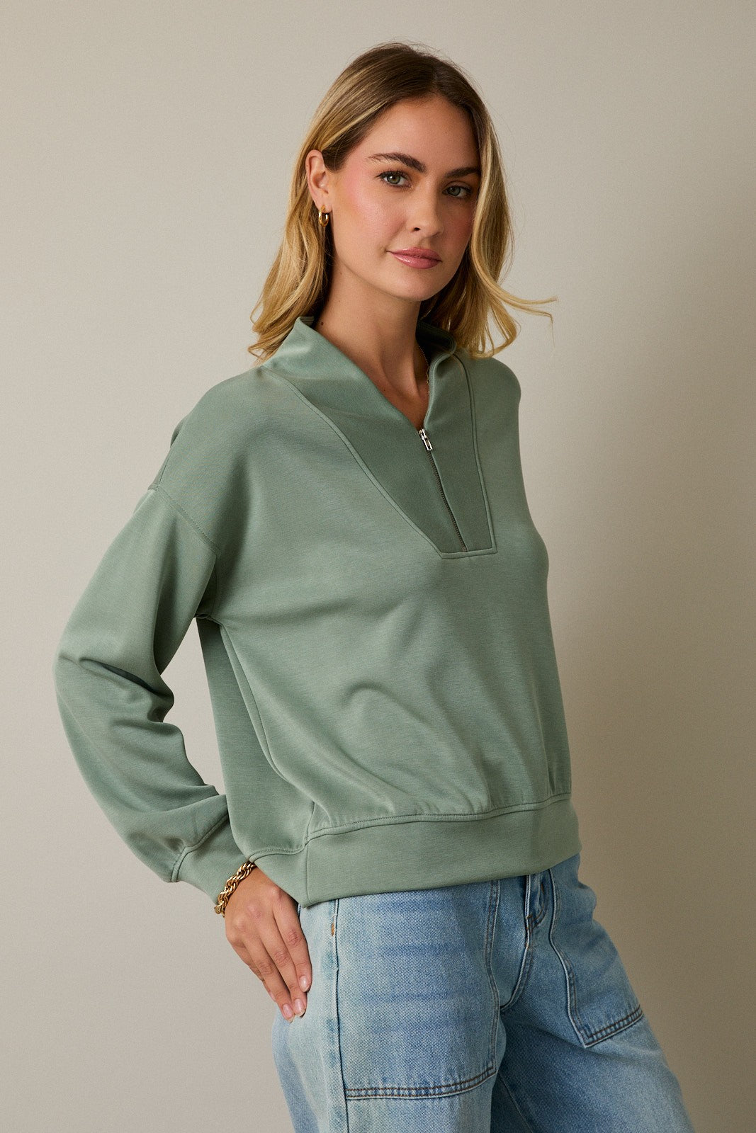 Green Quarter Zip Up Pullover