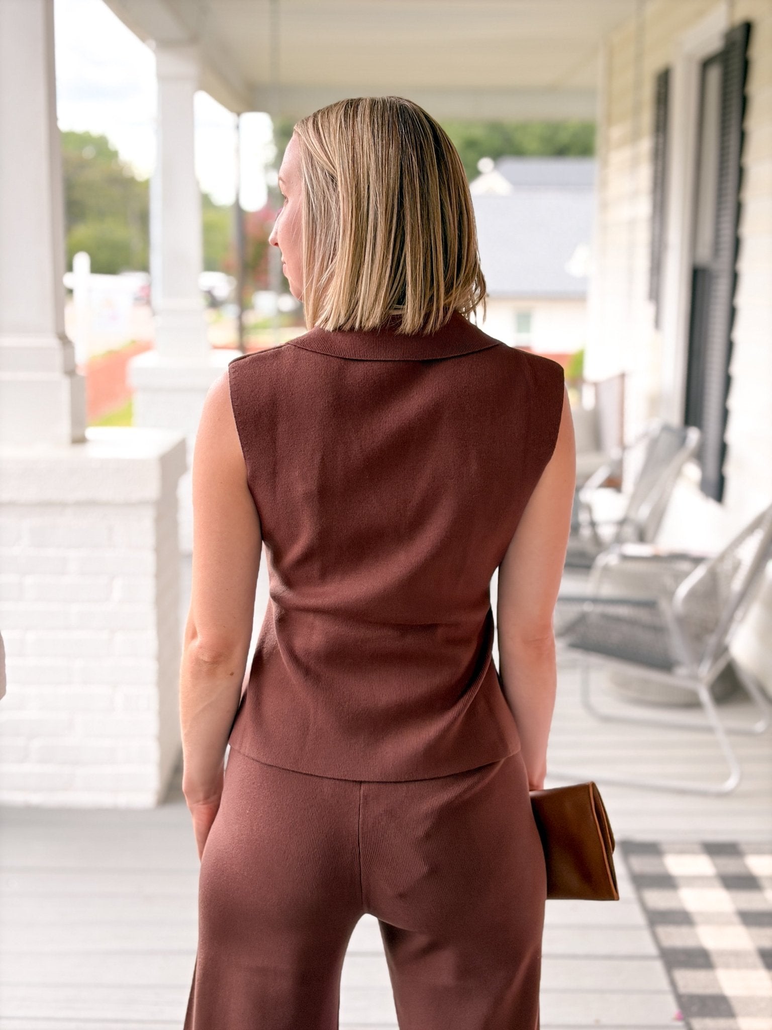 Rose & Lee Co Kaylin Top, Brown Work Tops