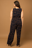 Rust and Navy Pattern Jumpsuit Ethical Boutique Apex NC