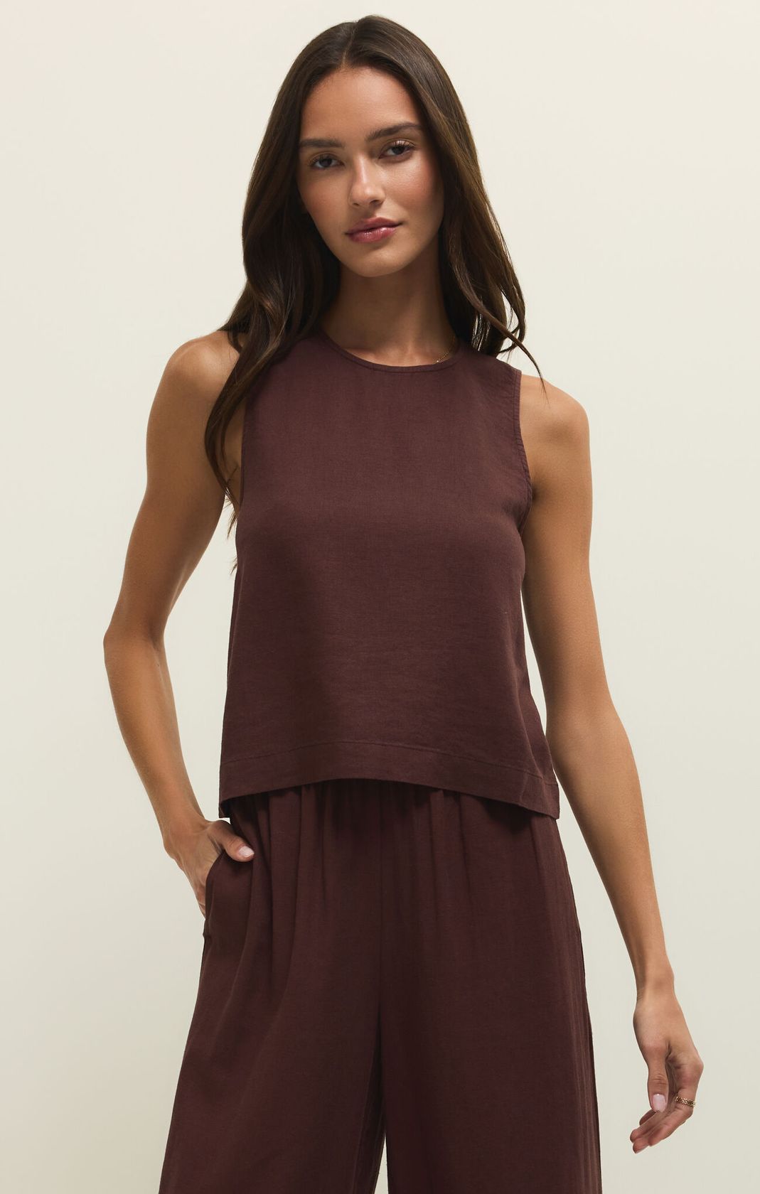 brown linen tank