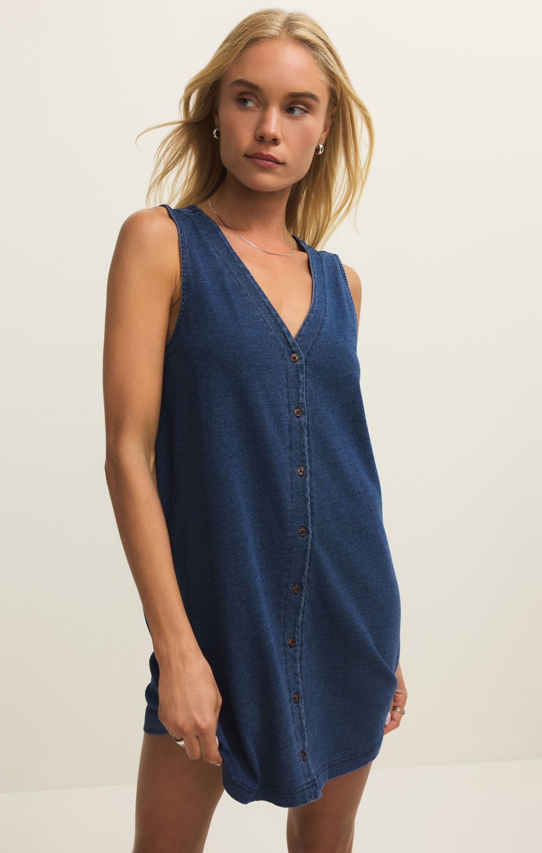 Indigo Blue Sleeveless V-Neck Mini Dress
