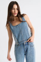 Two Tone Sleeveless Denim Tank