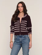 Plum Striped Long Sleeve Zip-Up Cardigan