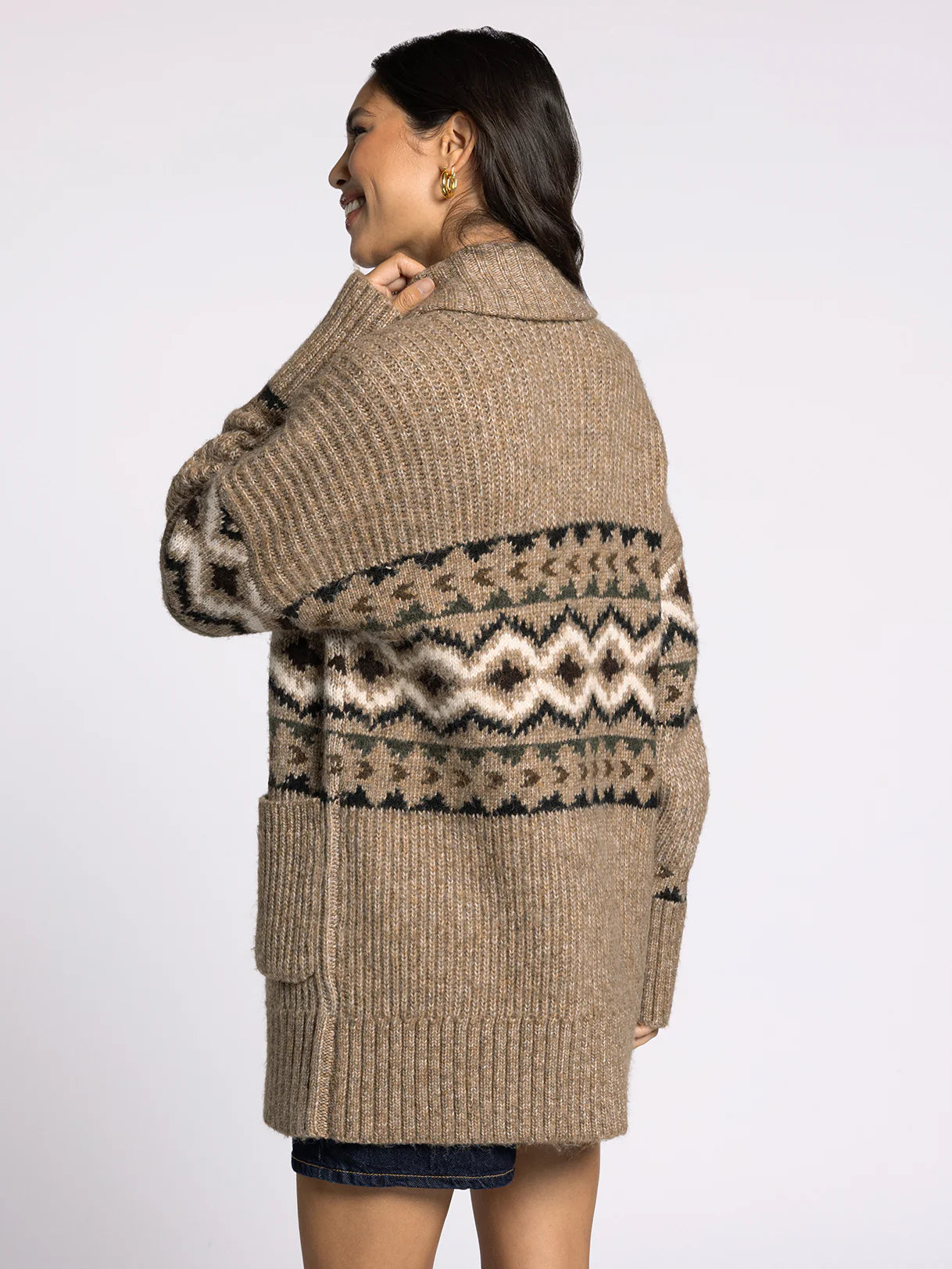 Aztec Taupe Long Sleeve Cardigan