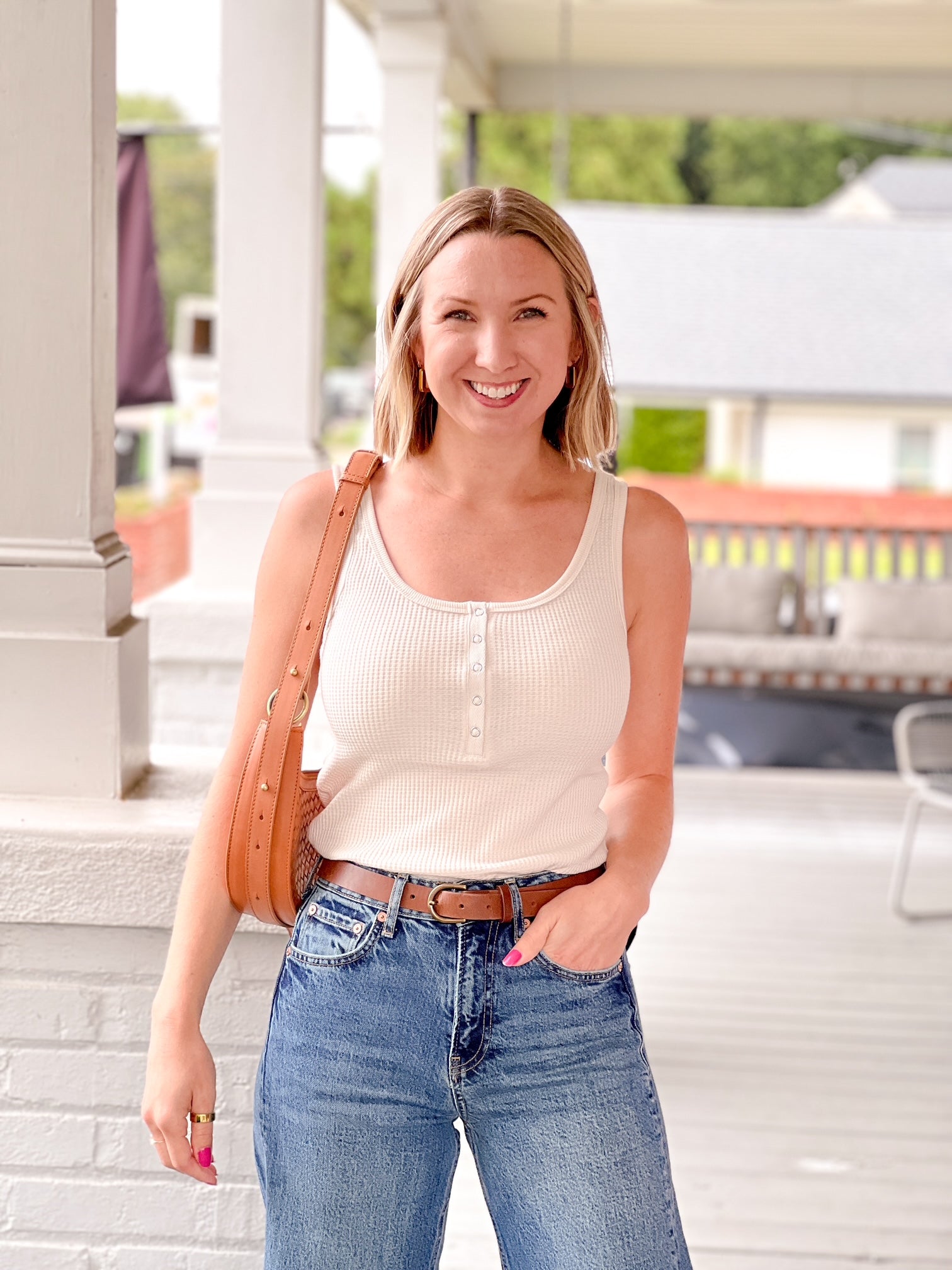 oatmeal tank with button detailing /2 way down front