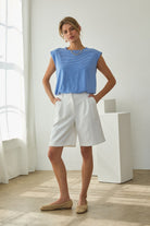 Rose & Lee Co Stephanie Top, Blue short sleeve