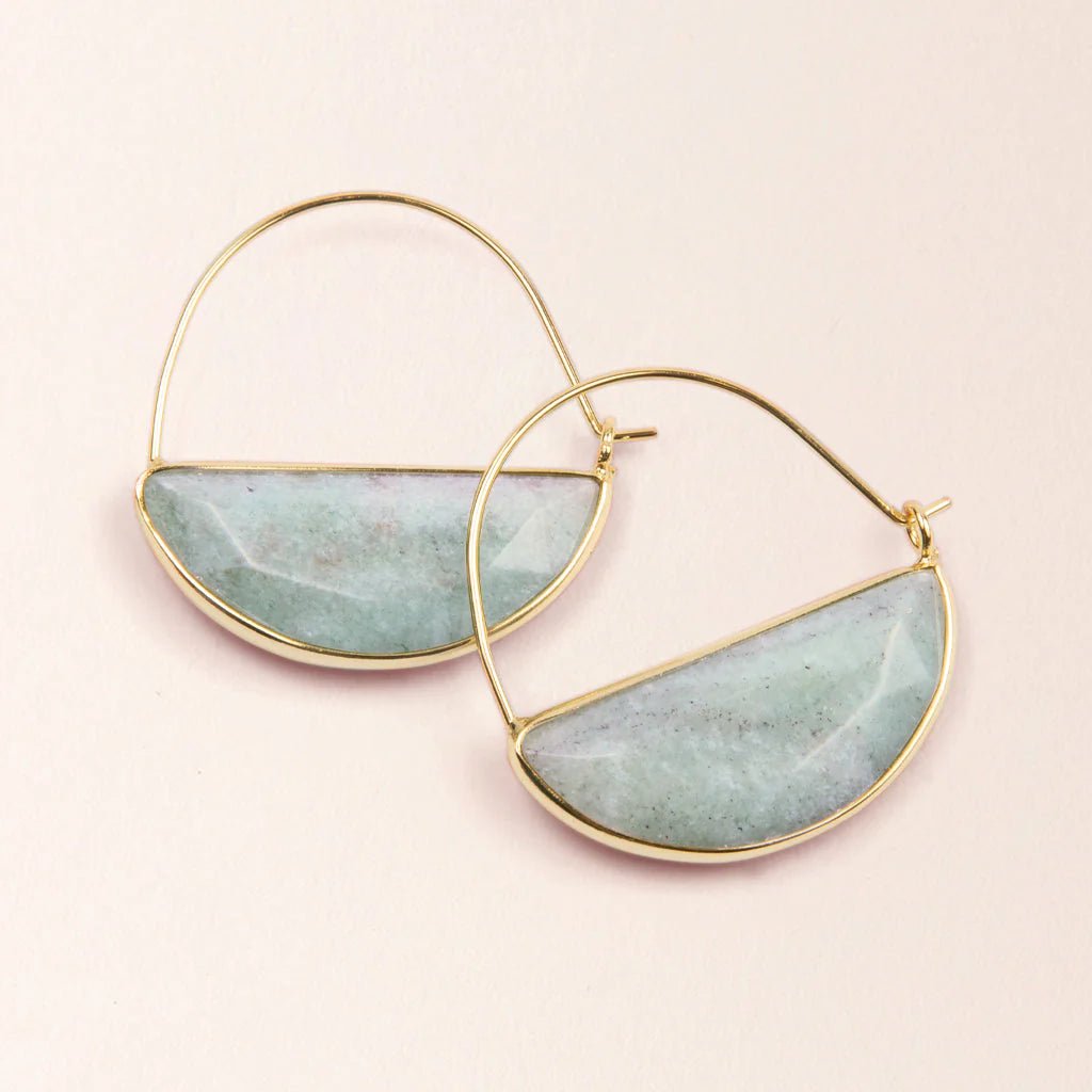 Rose & Lee Co Stone Prism Hoop Earrings, Amazonite/Gold Earrings