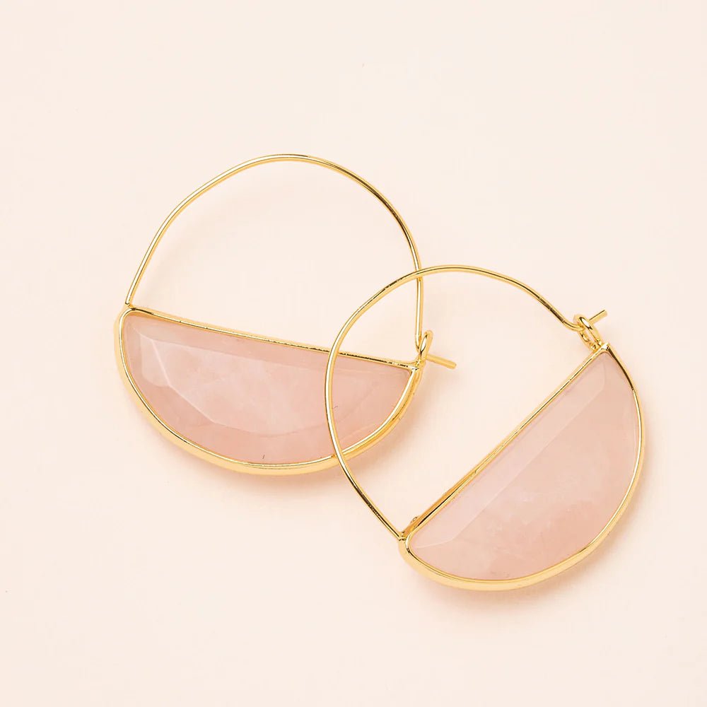 Rose & Lee Co Stone Prism Hoop Earrings, Rose Quartz/Gold Earrings
