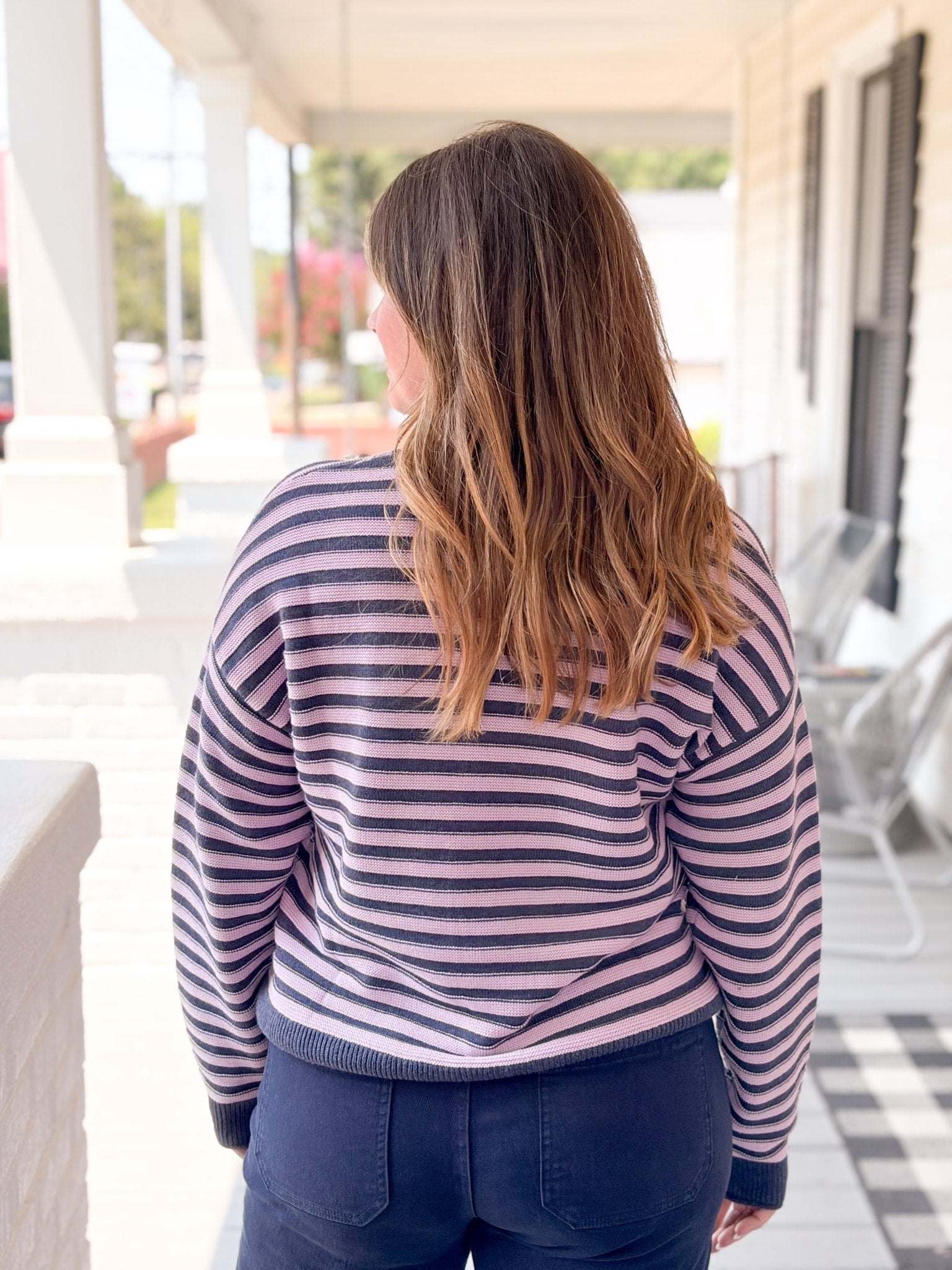 Rose & Lee Co Suki Sweater, Navy/Lilac Stripe by Marine Layer Sweaters