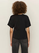 Black Short Sleeve Satin Mixed Media Top