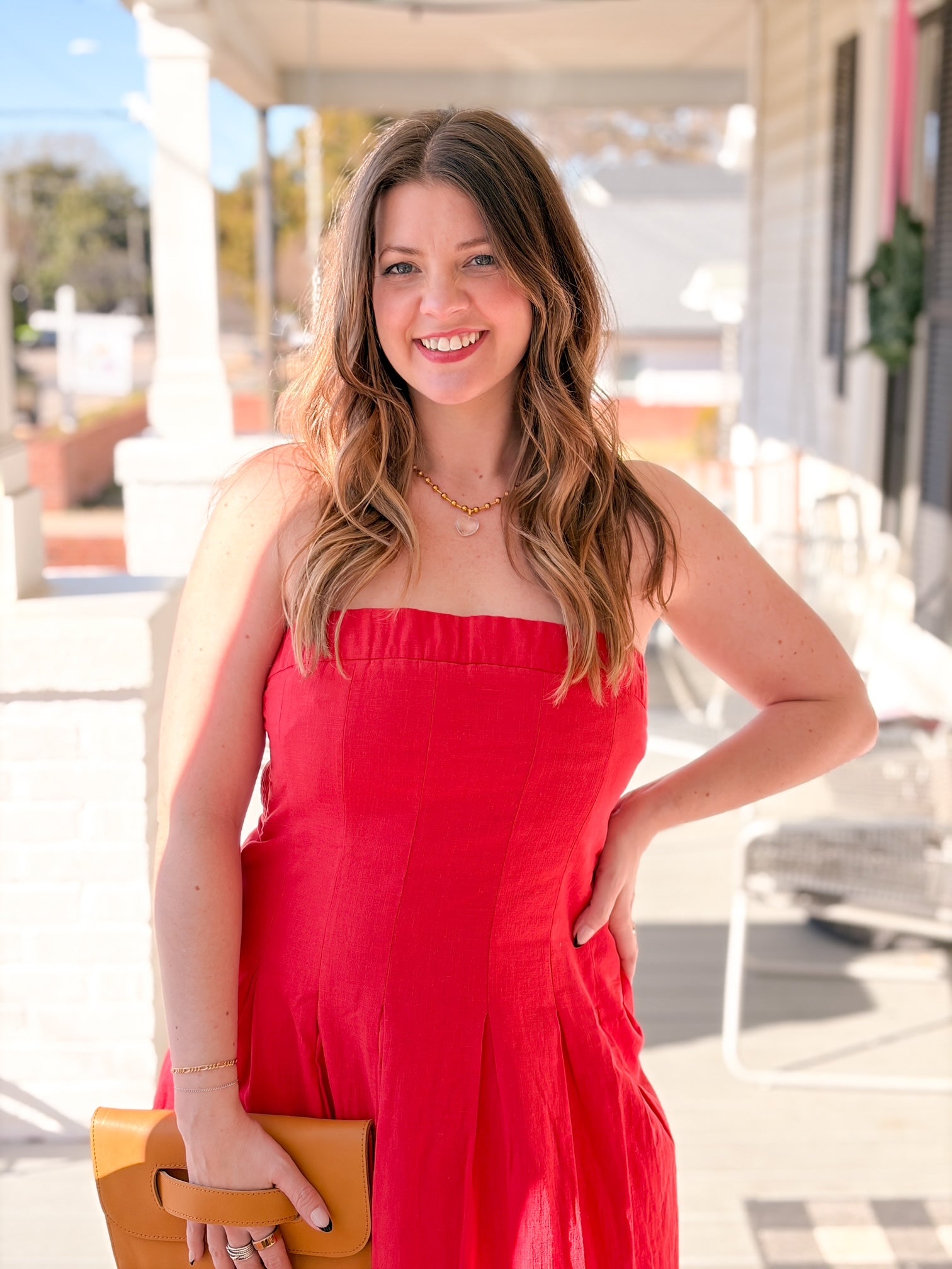 Red Strapless Midi Dress