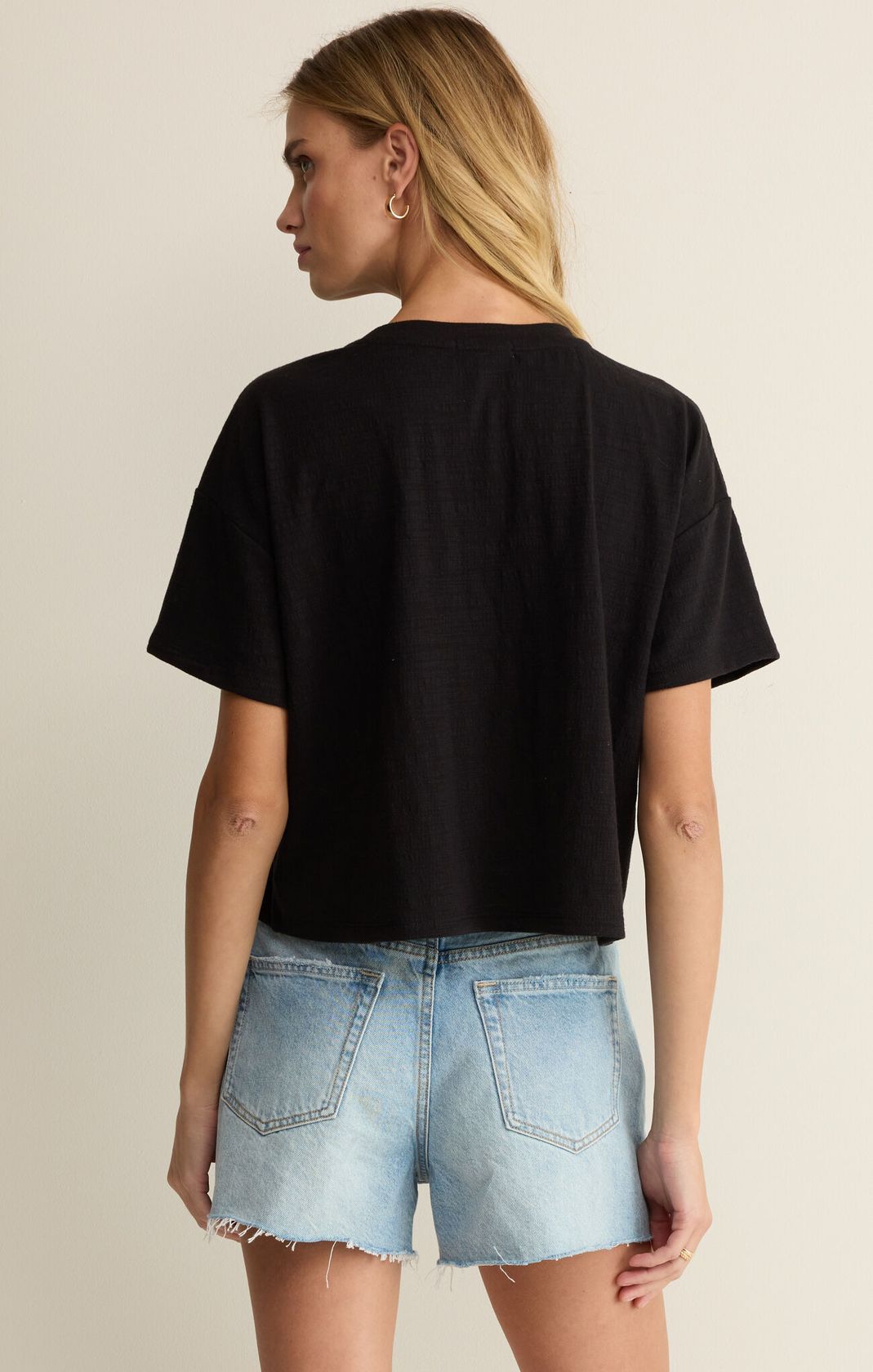 Rose & Lee Co Sway Texture Tee, Black by Z Supply short sleeve