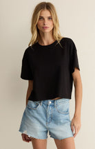 Rose & Lee Co Sway Texture Tee, Black by Z Supply short sleeve