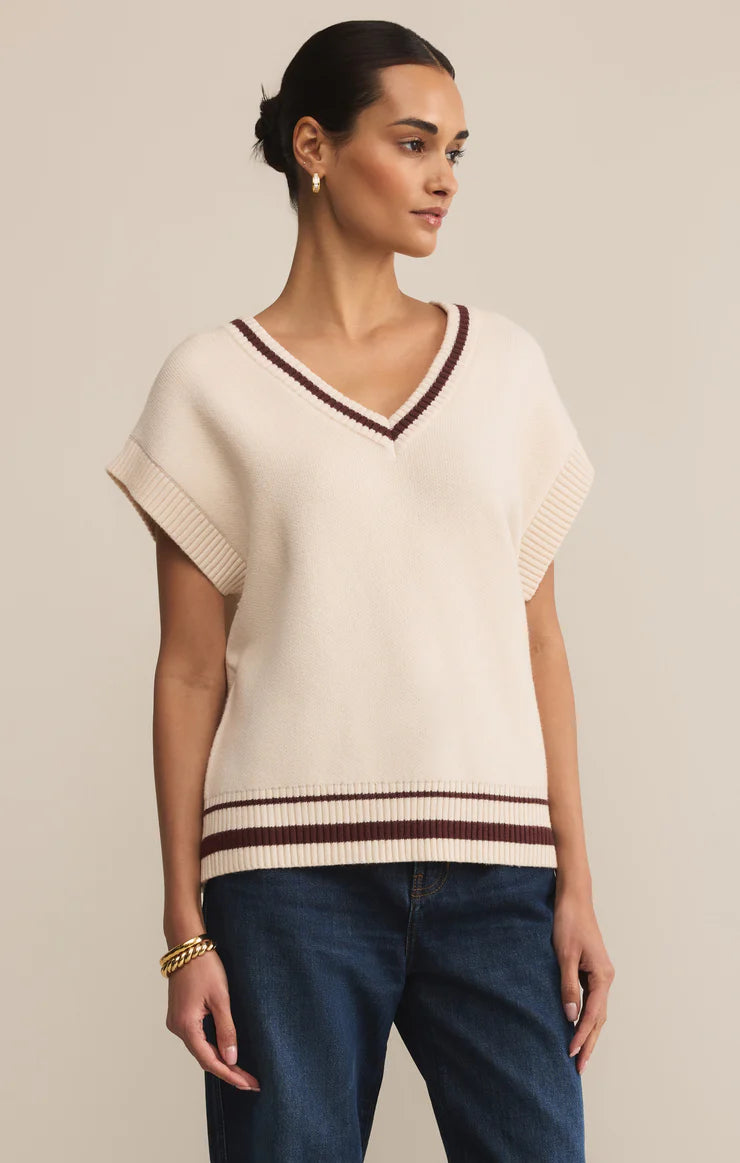 Ivory Varsity Knit Sweater Vest