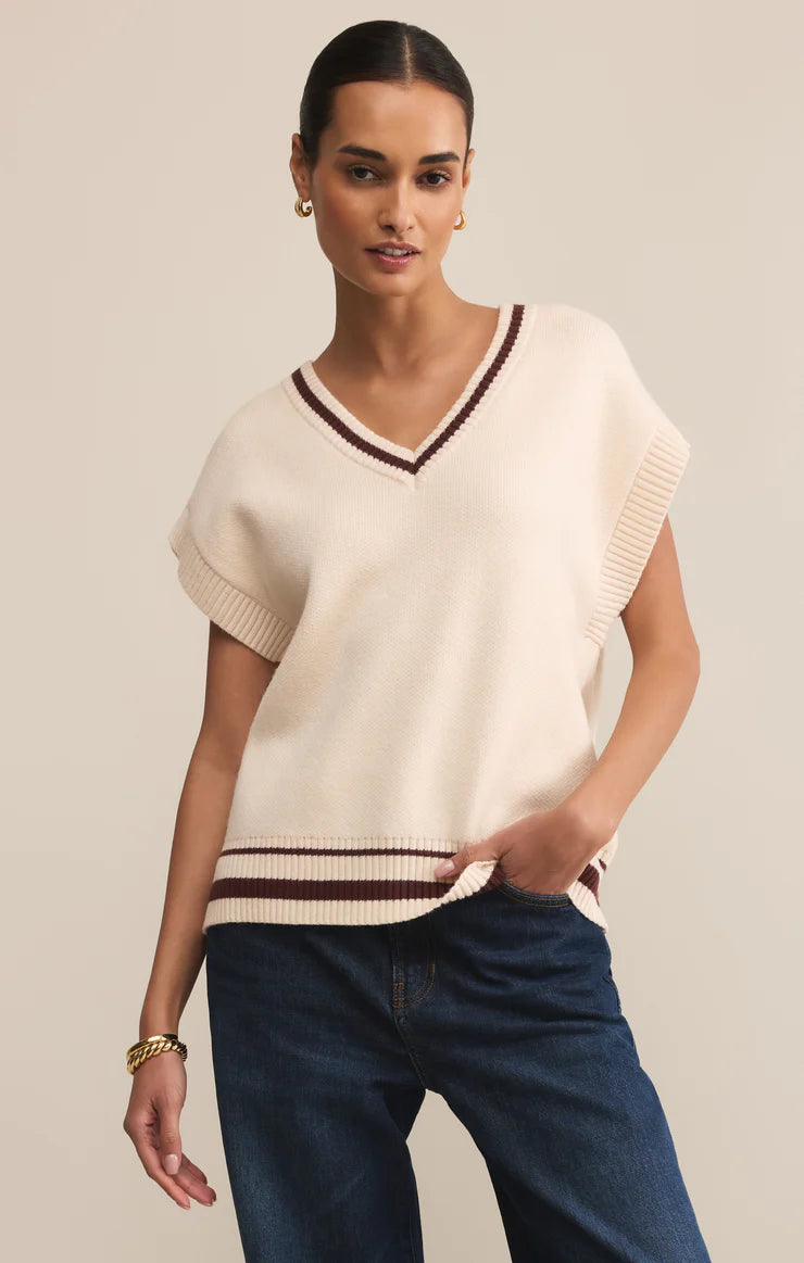 Ivory Varsity Knit Sweater Vest