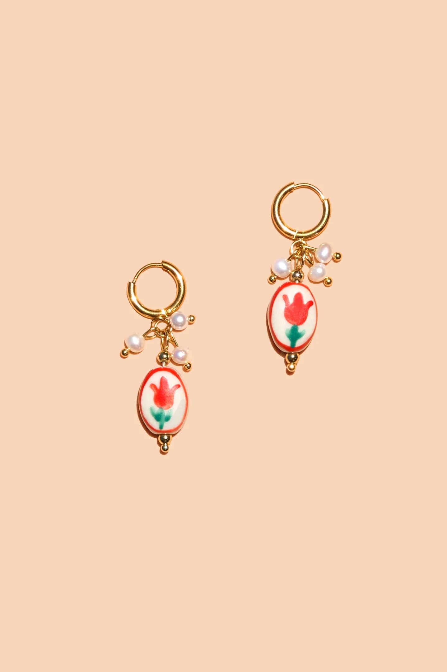 Red Tulip Dangle Hoops