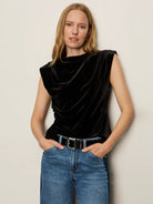Black Velvet Sleeveless Ruched Tank 