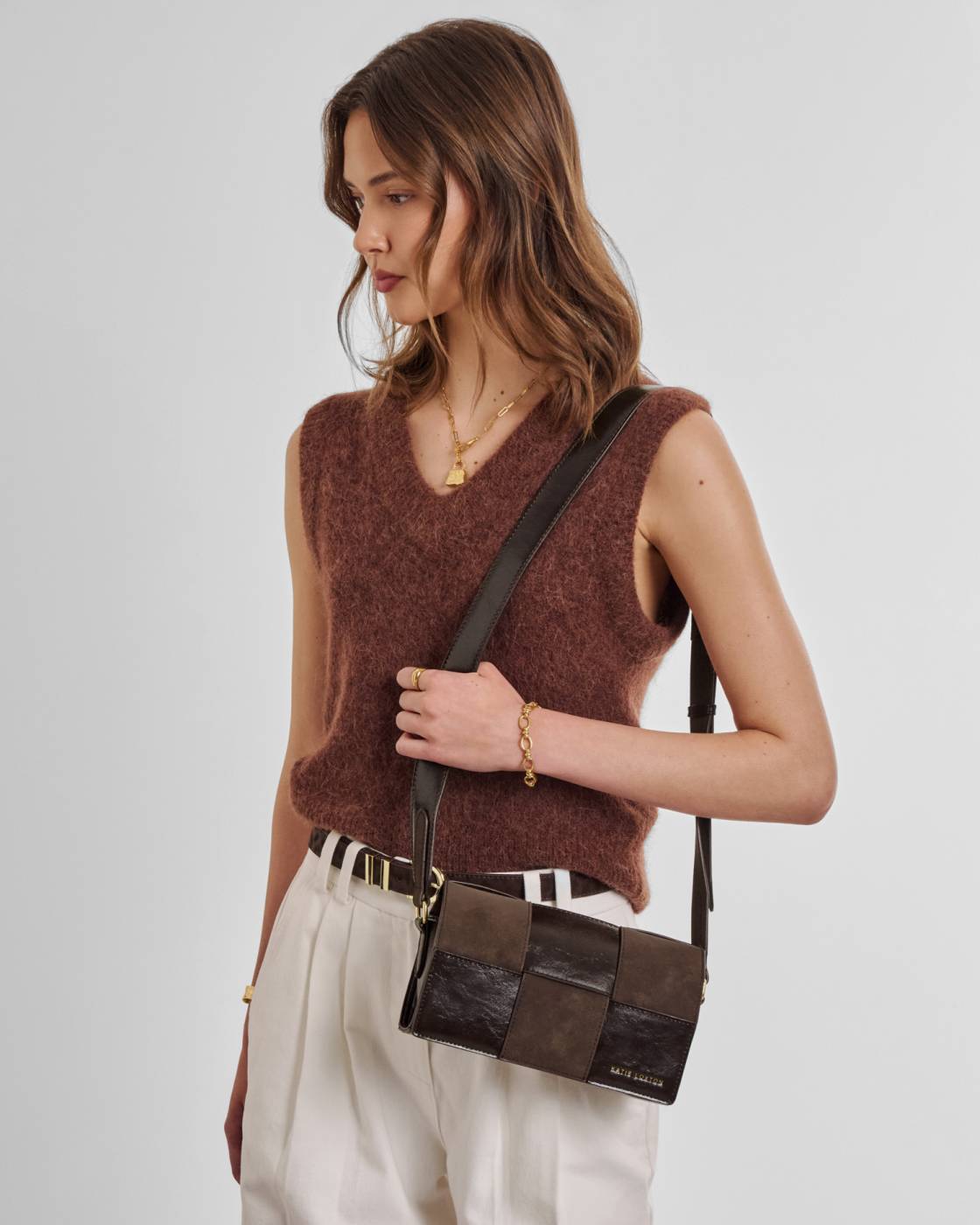 Rose & Lee Co Taya Crossbody Bag, Bitter Chocolate Suedette Bags