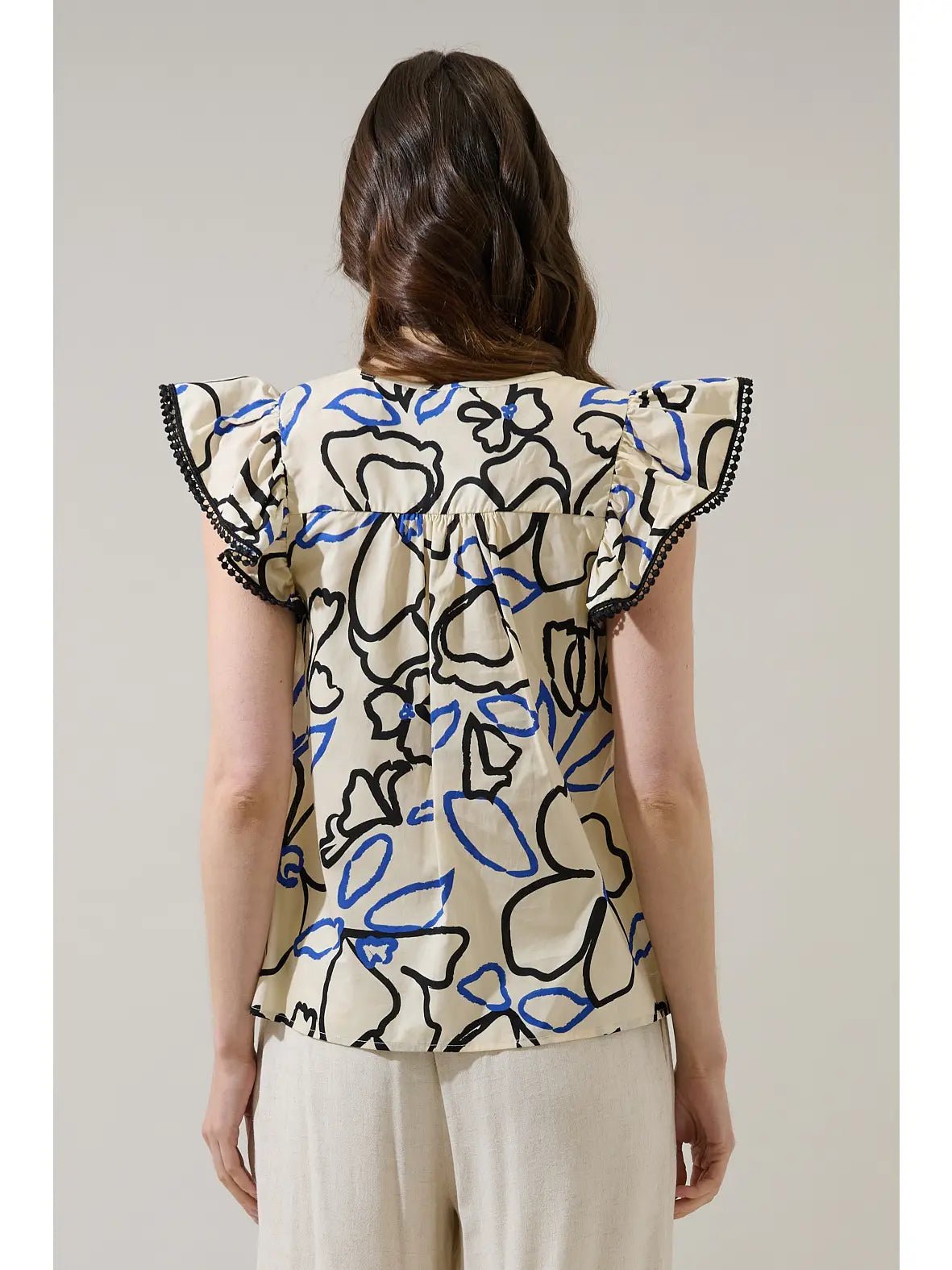 Rose & Lee Co Tercy Top, Cream/Navy Work Tops