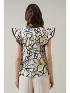 Rose & Lee Co Tercy Top, Cream/Navy Work Tops
