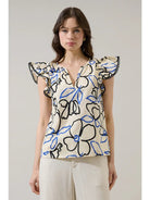 Rose & Lee Co Tercy Top, Cream/Navy Work Tops