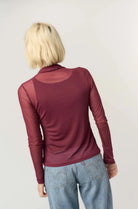 Burgundy Long Sleeve Mesh Top