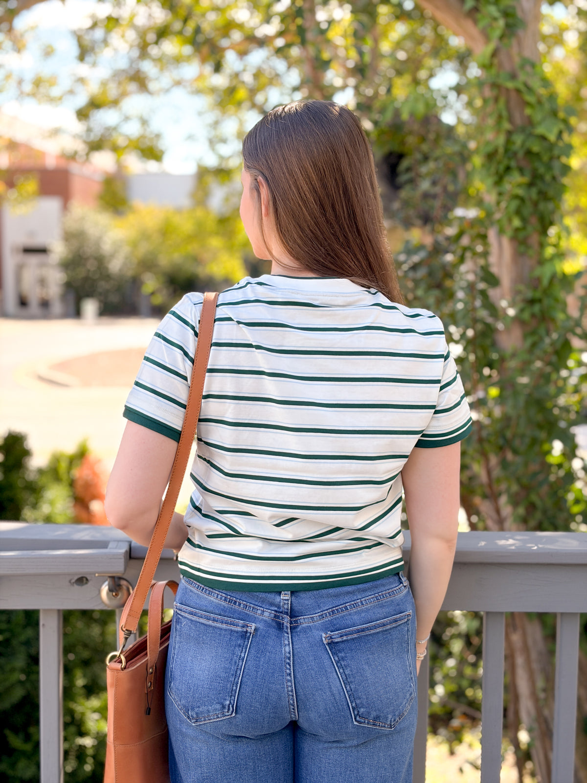 Rose & Lee Co The Layered Tee, Forest Multi Stripe by Good American short sleeve