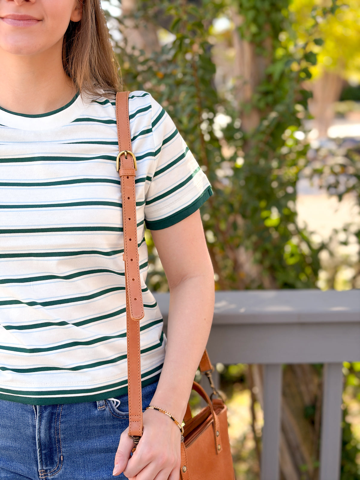 Rose & Lee Co The Layered Tee, Forest Multi Stripe by Good American short sleeve