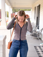 Rose & Lee Co The Rib V Neck, Ivy Stripe by Good American Long Sleeve