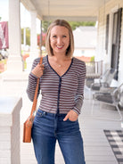 Rose & Lee Co The Rib V Neck, Ivy Stripe by Good American Long Sleeve