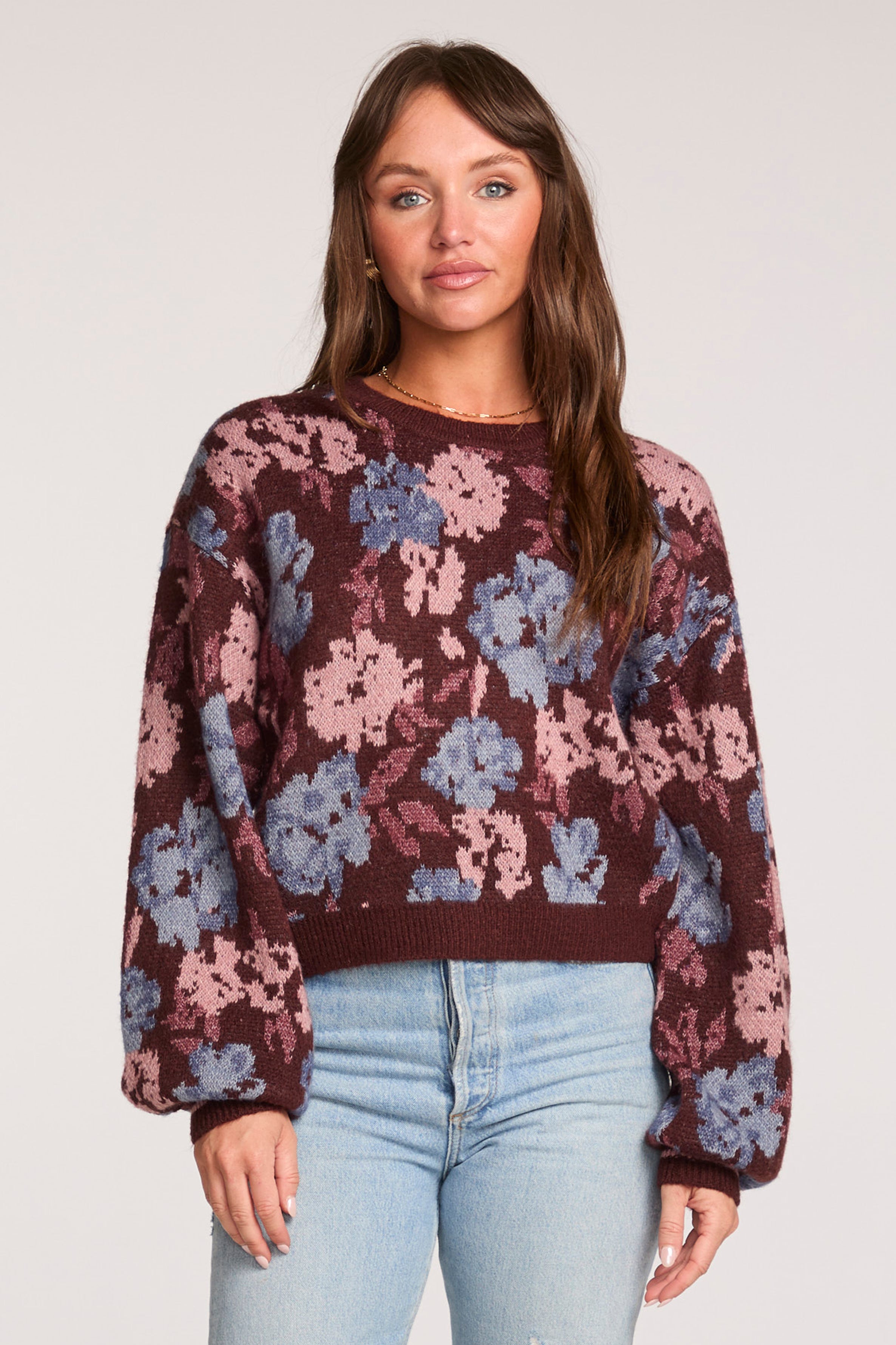 Multi Colored Floral Print Long Sleeve Sweater