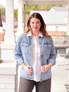 Blue Denim Long Sleeve Button Up Top