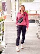 Burgundy Long Sleeve Athletic Half Zip