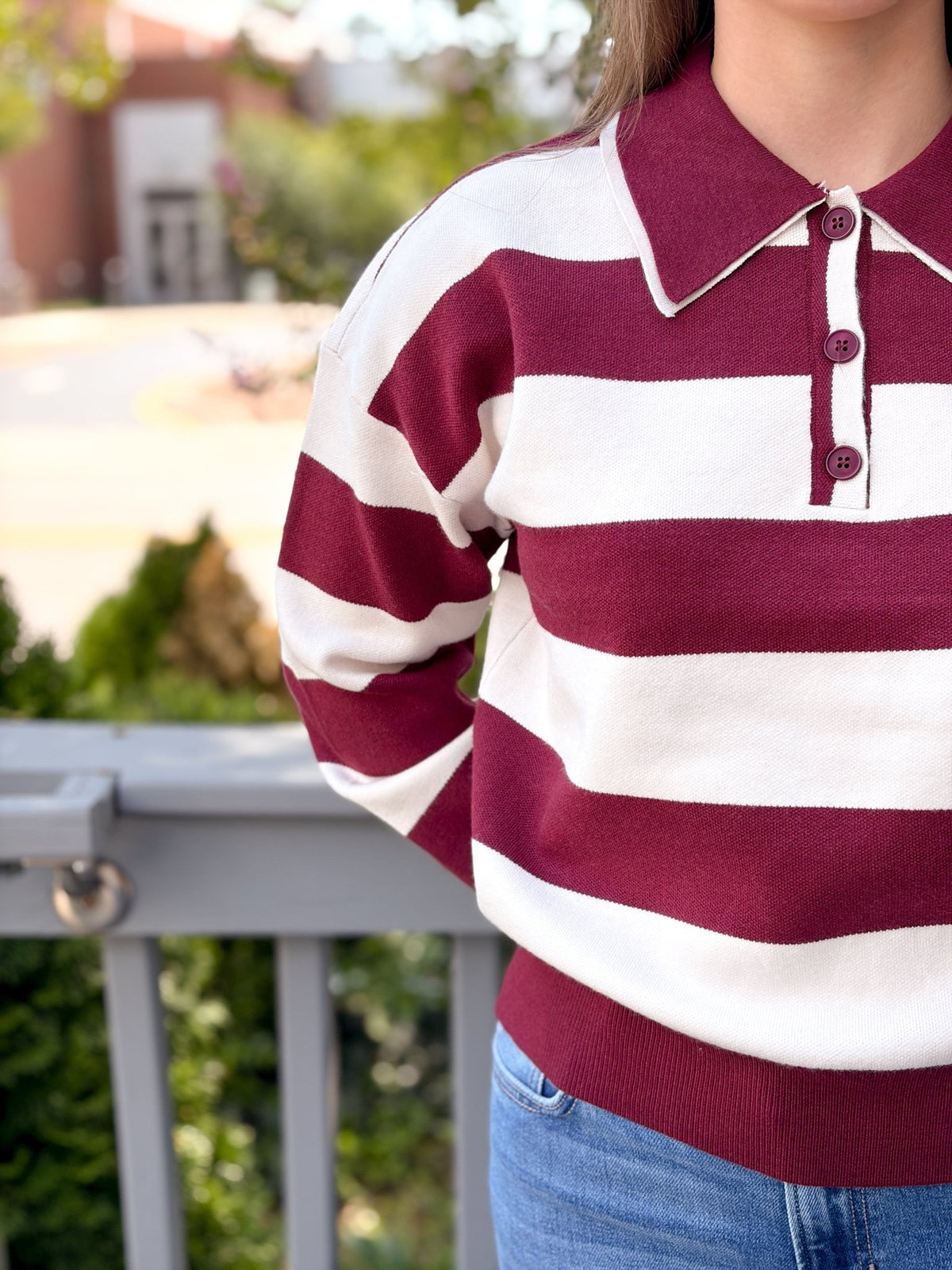 Rose & Lee Co Normandy Top, Red/Ecru Stripe Long Sleeve