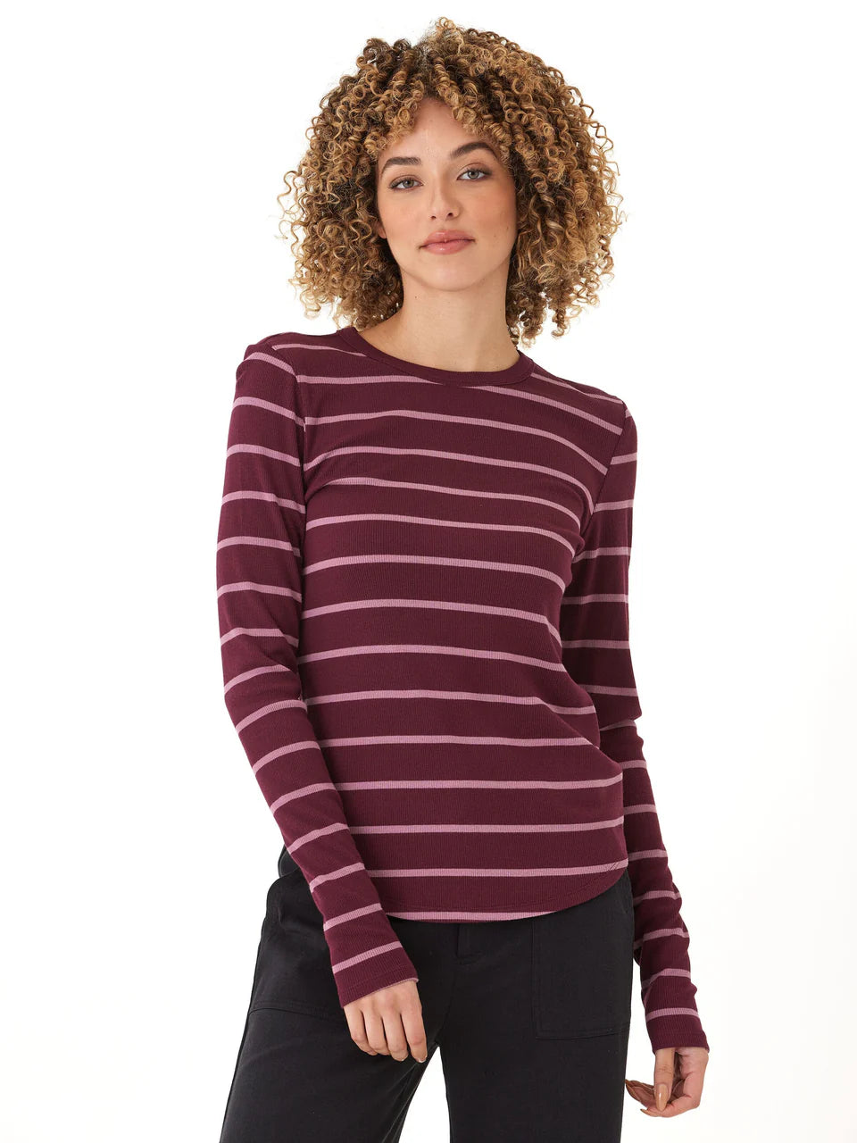 Maroon Striped Long Sleeve Top