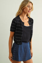 Rose & Lee Co Trace Top, Navy/Ivory Stripe short sleeve
