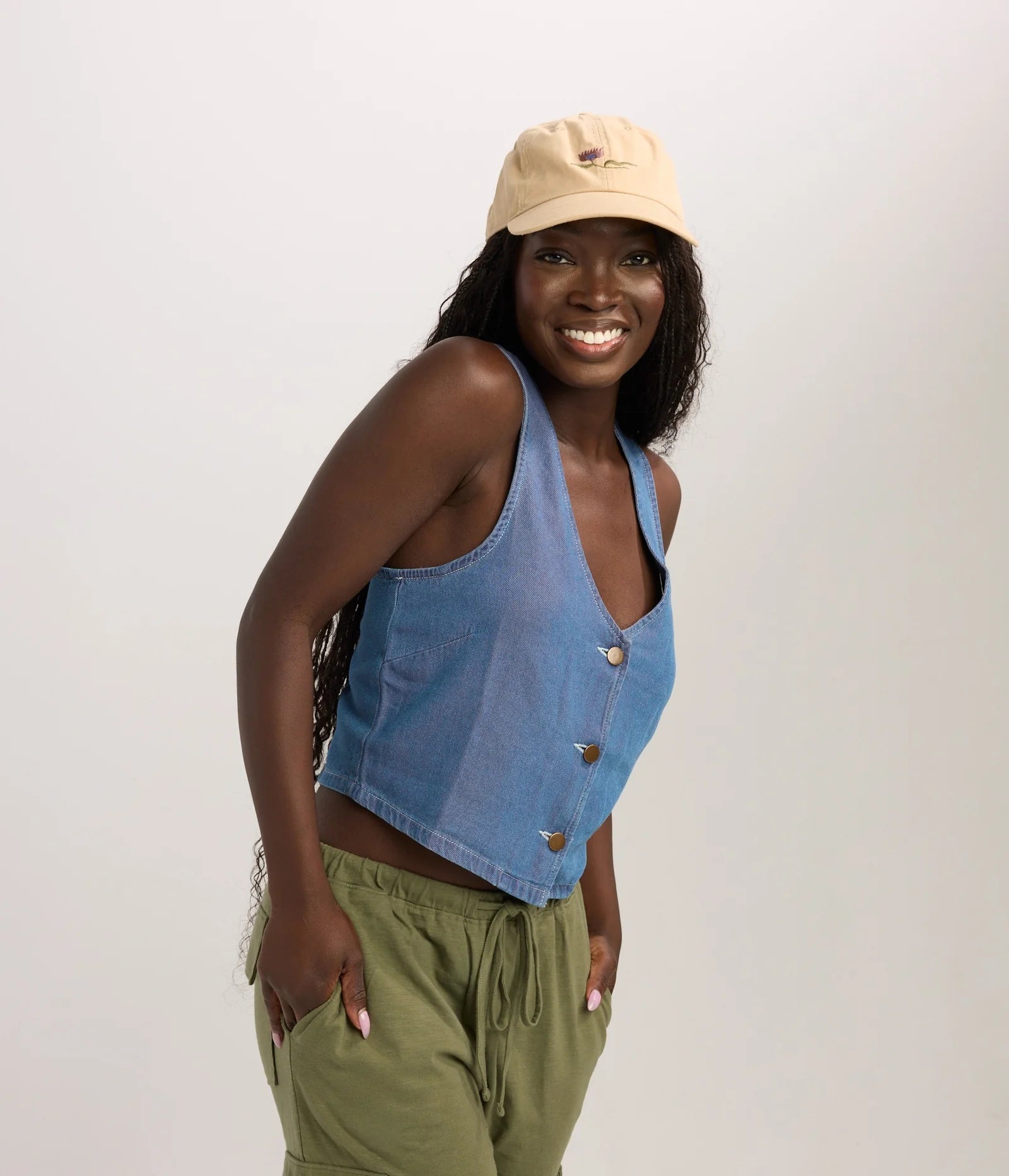 Rose & Lee Co Tulip Dad Hat, Khaki Accessories