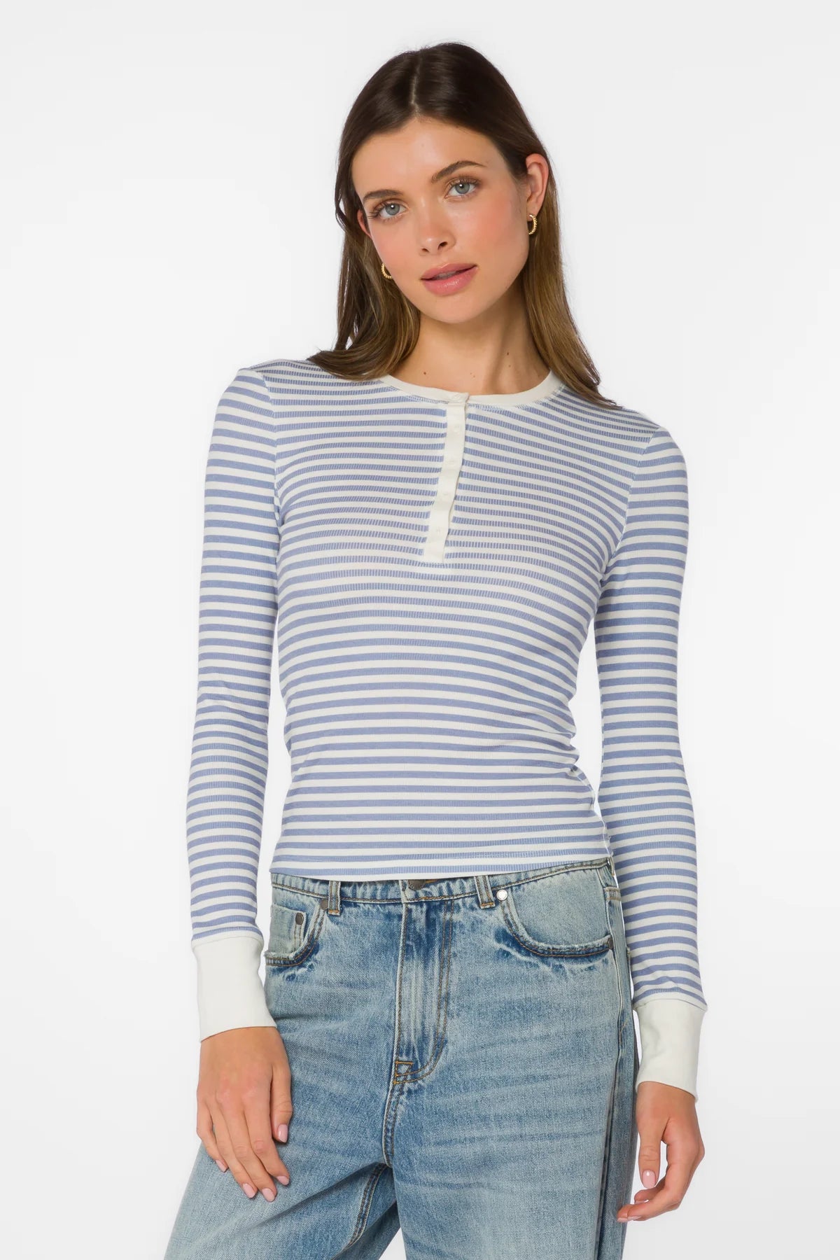 Blue/White Striped Long Sleeve Top